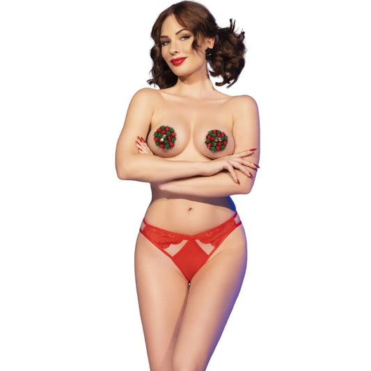 CHILIROSE - CR 4839 CHRISTMAS SET NIPPLE COVERS + PANTIES RED L/XL - 1