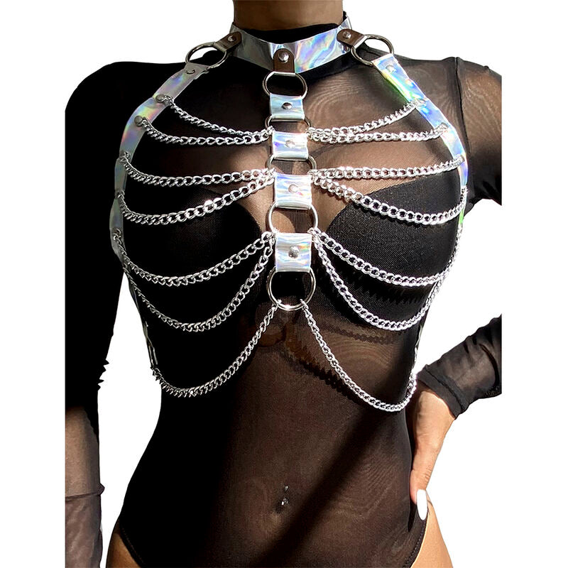 SUBBLIME - 953737 CHEST HARNESS WITH RINGS AND SILVER CHAINS ONE SIZE