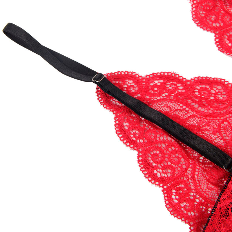 SUBBLIME - 953898 CHEMISE DE NUIT EN SOIE ET DENTELLE + CULOTTE ROUGE S/M