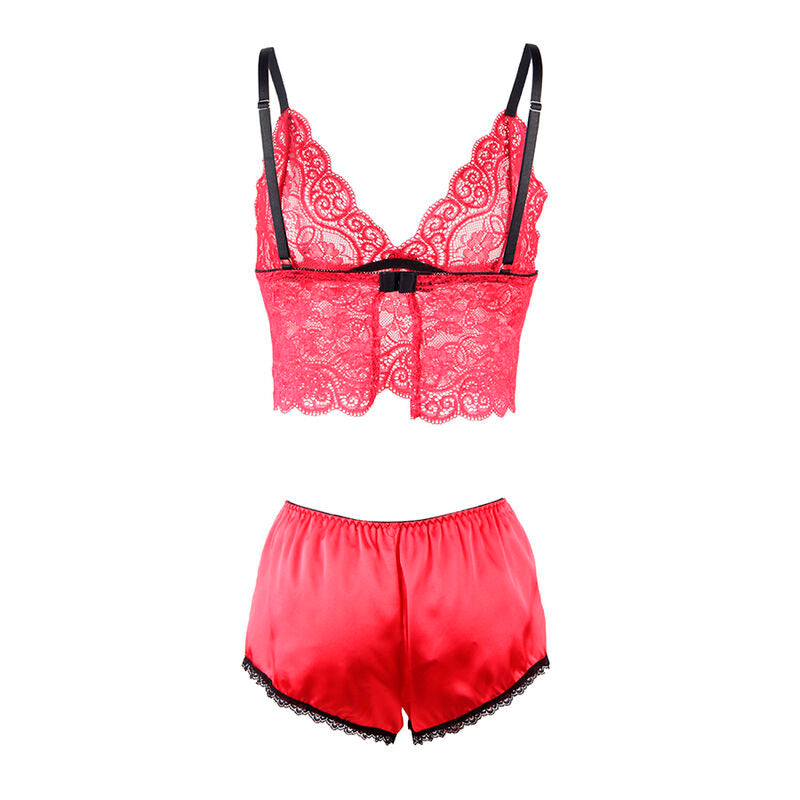 SUBBLIME - 953898 CHEMISE DE NUIT EN SOIE ET DENTELLE + CULOTTE ROUGE S/M