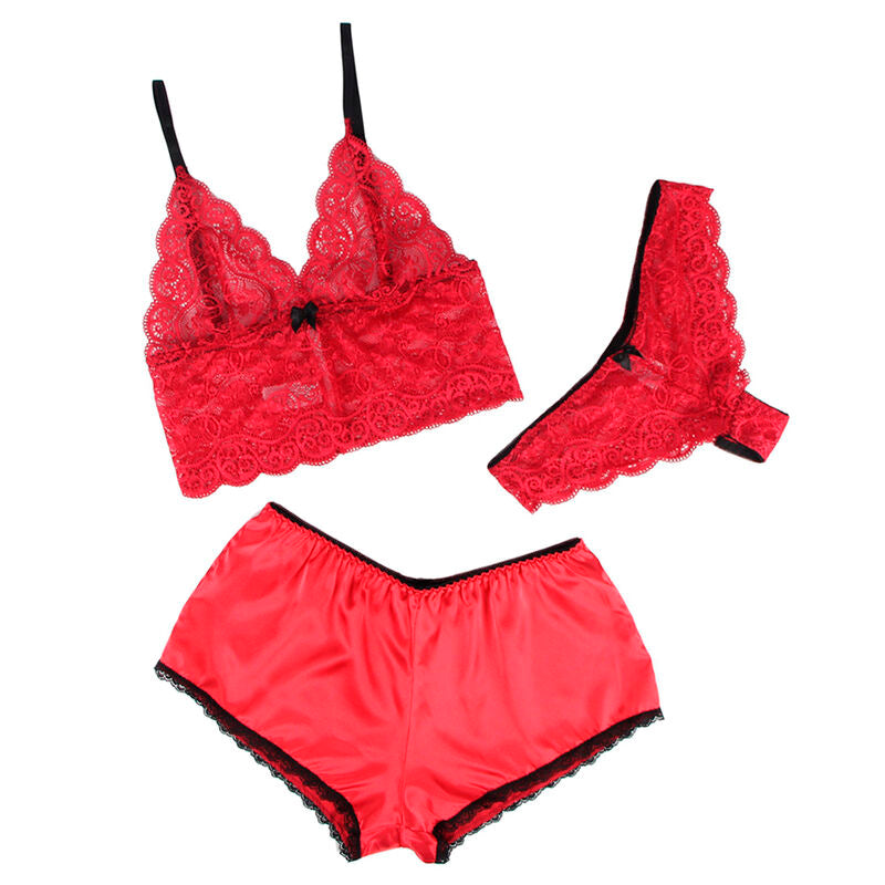 SUBBLIME - 953904 CHEMISE DE NUIT EN SOIE ET DENTELLE + CULOTTE ROUGE L/XL