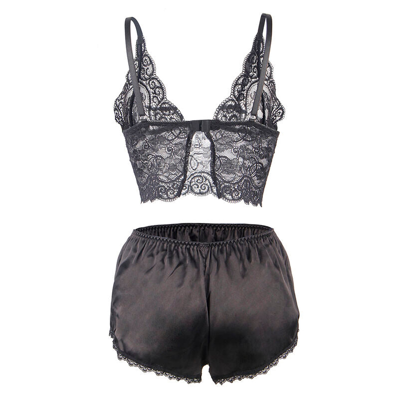 SUBBLIME - 953911 CHEMISE DE NUIT EN SOIE ET DENTELLE + CULOTTE NOIRE S/M