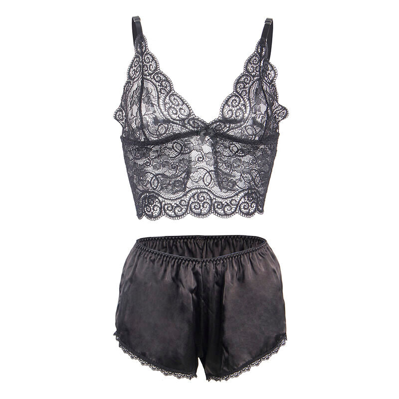SUBBLIME - 953911 CHEMISE DE NUIT EN SOIE ET DENTELLE + CULOTTE NOIRE S/M