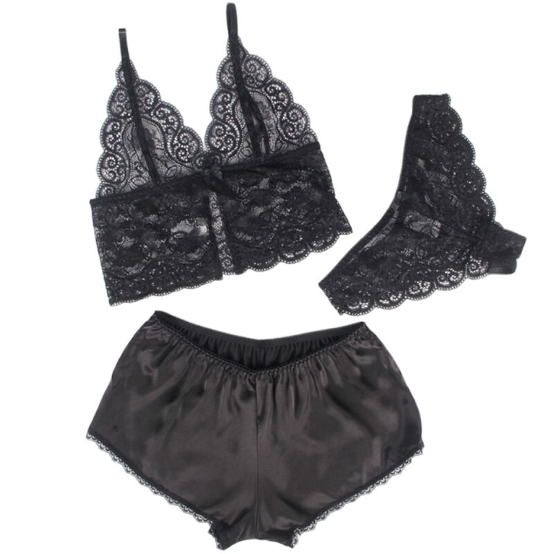 SUBBLIME - 953911 CHEMISE DE NUIT EN SOIE ET DENTELLE + CULOTTE NOIRE S/M
