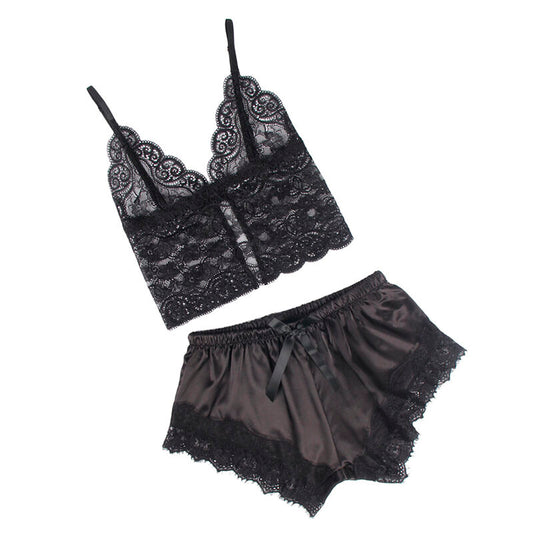 SUBBLIME - 953942 CASUAL SILK NIGHTDRESS + BLACK LACE TROUSERS L/XL