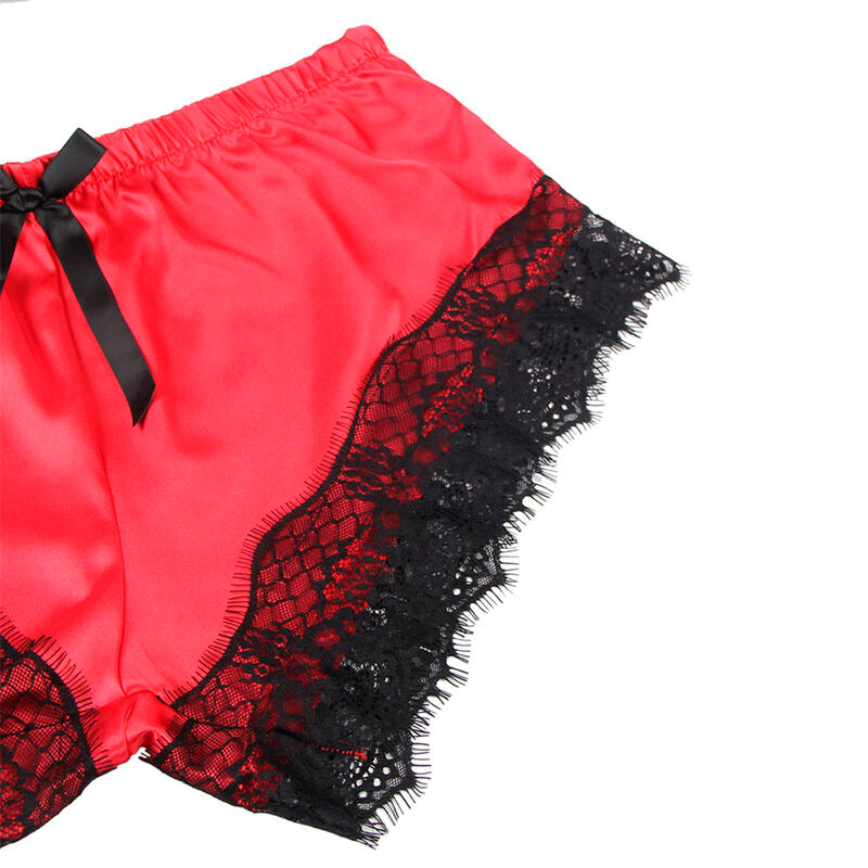 SUBBLIME - 953959 CASUAL SILK NIGHTGOWN + LACE TROUSERS BLACK/RED S/M