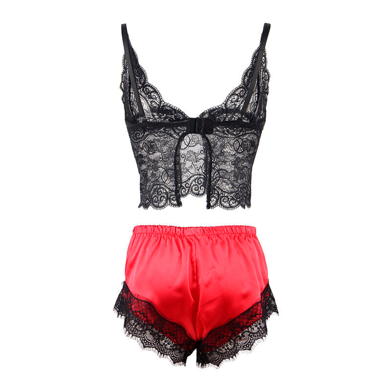 SUBBLIME - 953959 CASUAL SILK NIGHTGOWN + LACE TROUSERS BLACK/RED S/M