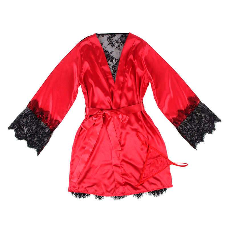 SUBBLIME - 954017 LACE SHEER BACK CAMISOLE + THONG RED/BLACK S/M - 11