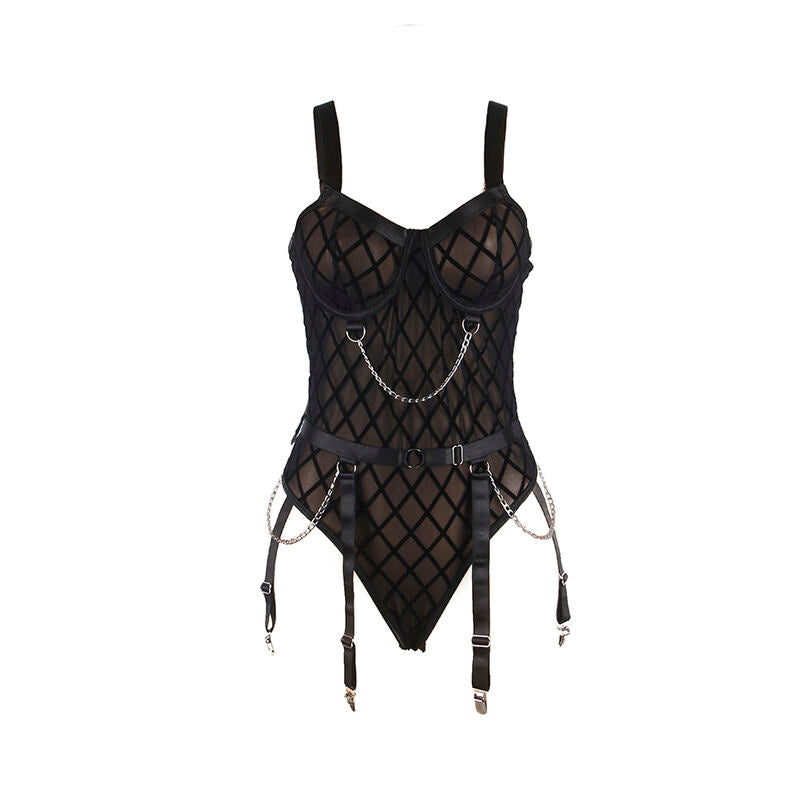 SUBBLIME - 9542277 BODY WITH CHAINS + GARTER BELT BLACK L/XL - 3
