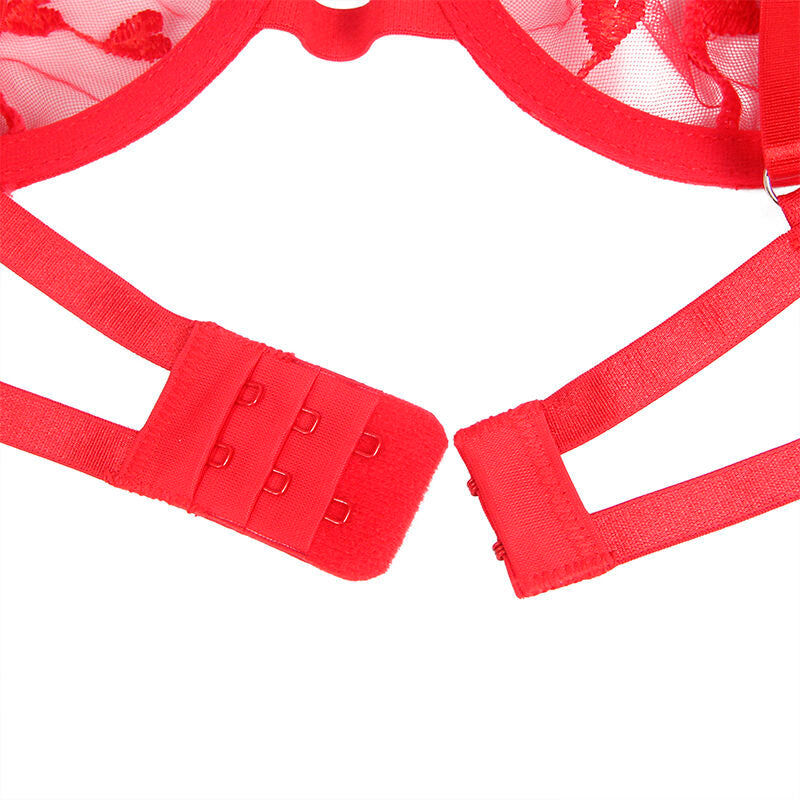 SUBBLIME - 954338 HEART PRINT BRA + THONG + GARTER BELT RED L/XL - 8