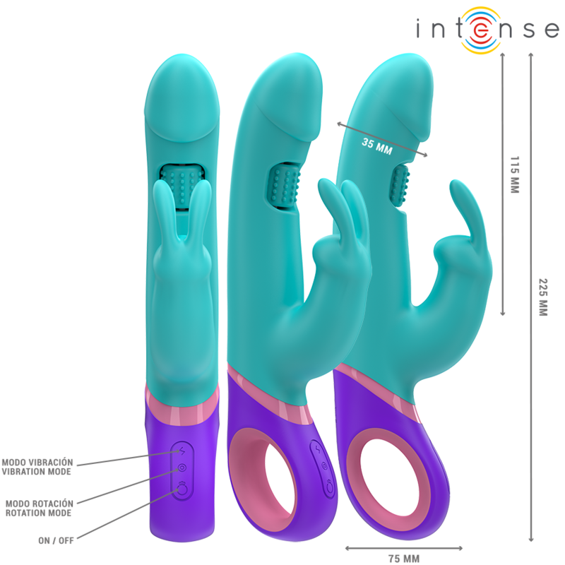 INTENSE - VIBRATEUR MONICA RABBIT AVEC STIMULATEUR DE POINT G ROTATIF BLEU