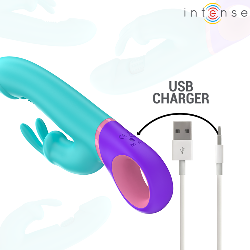 INTENSE - MONICA RABBIT VIBRATOR WITH ROTATING G-SPOT STIMULATOR BLUE - 5