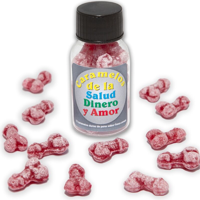 DIABLO PICANTE - 12 HEALTH-MONEY-LOVE CANDIES PENIS SHAPE STRAWBERRY/CHERRY - 1