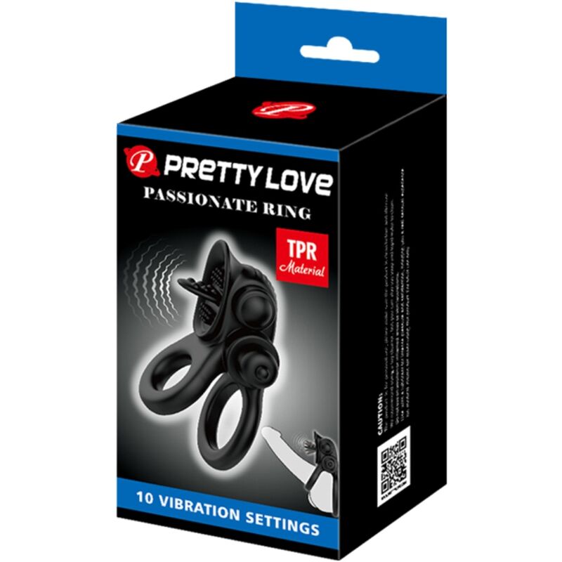 PRETTY LOVE - PASSIONATE RING DOUBLE VIBRATING RING + CLITORIS STIMULATOR BLACK - 3
