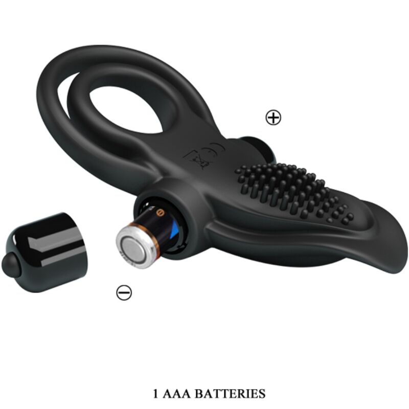 PRETTY LOVE - DOUBLE VIBRATING RING + CLITORAL STIMULATOR 10 VIBRATIONS BLACK
