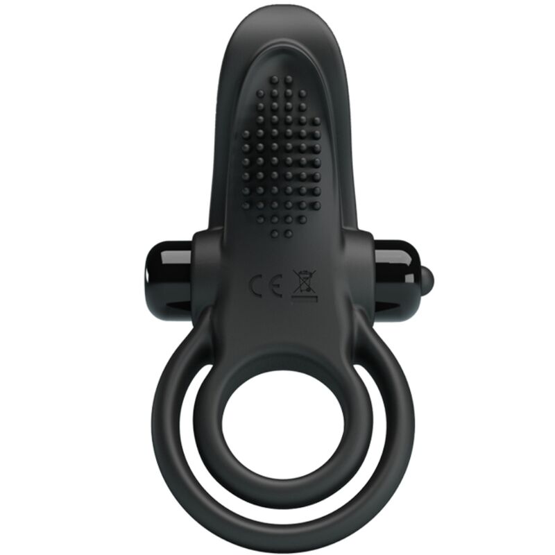PRETTY LOVE - DOUBLE VIBRATING RING + CLITORAL STIMULATOR 10 VIBRATIONS BLACK