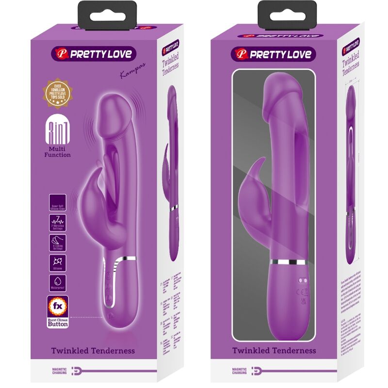 PRETTY LOVE - KAMPAS 3 IN 1 MULTIFUNCTION RABBIT VIBRATOR PURPLE - 5