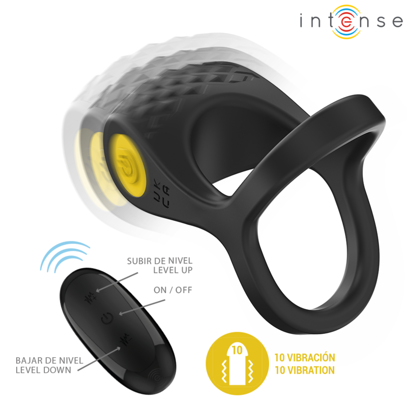 INTENSE - ALEX VIBRATOR DOUBLE PENIS RING 10 VIBRATIONS BLACK - 4