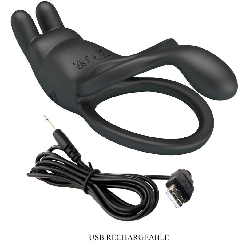 PRETTY LOVE - SETH DOUBLE VIBRATING RING RABBIT 7 VIBRATIONS BLACK - 8
