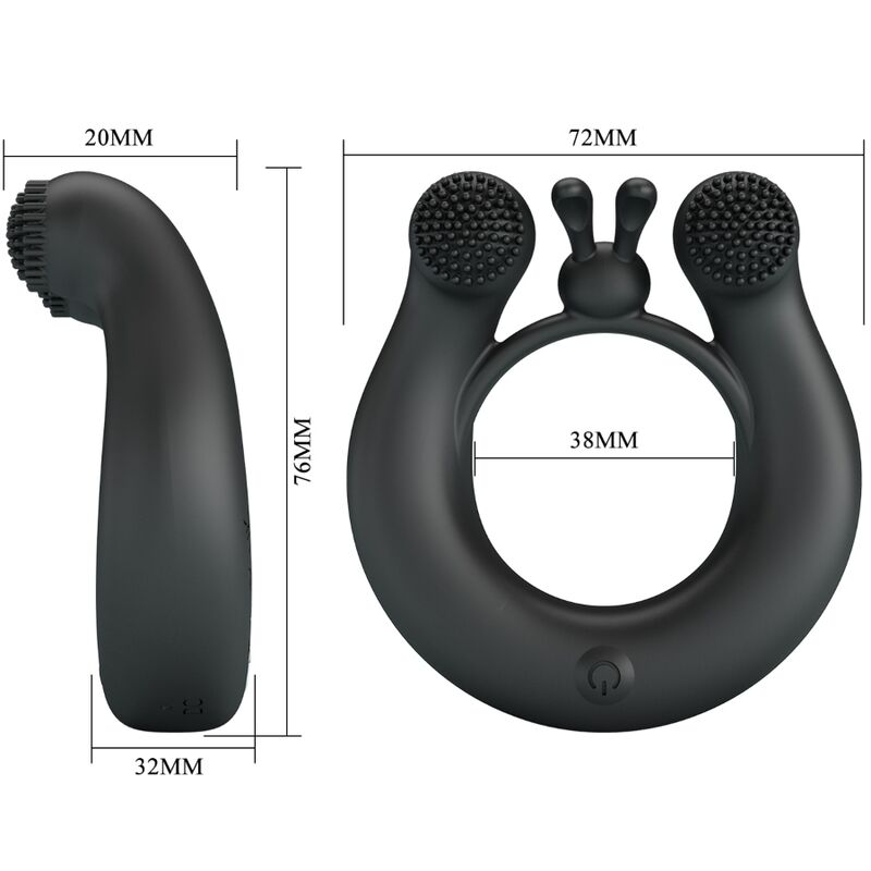 PRETTY LOVE - DAHLIA VIBRATING RING + CLITORIS STIMULATOR 12 VIBRATIONS BLACK - 3