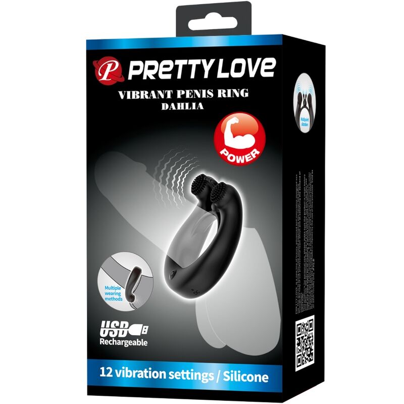 PRETTY LOVE - DAHLIA VIBRATING RING + CLITORIS STIMULATOR 12 VIBRATIONS BLACK - 8