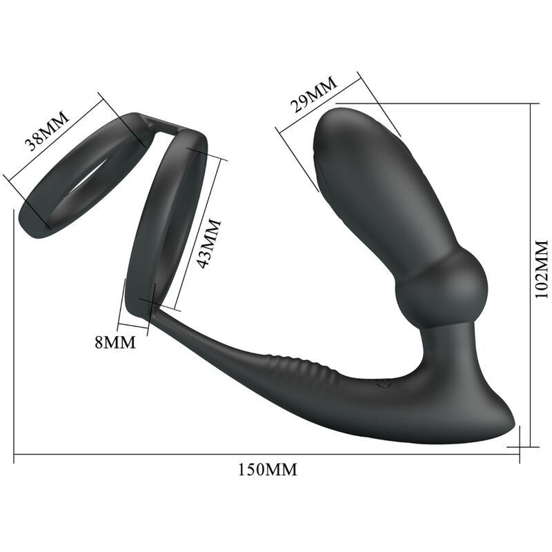 PRETTY LOVE - EMONI ANNEAU PÉNIS + PLUG ANAL 12 VIBRATIONS NOIR