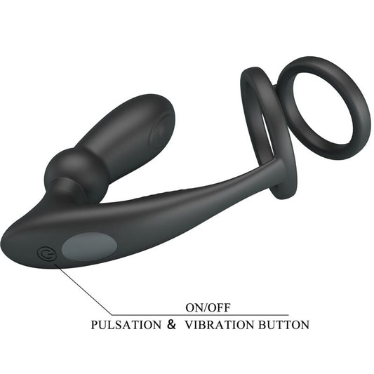 PRETTY LOVE - EMONI PENIS RING + ANAL PLUG 12 VIBRATIONS BLACK - 1