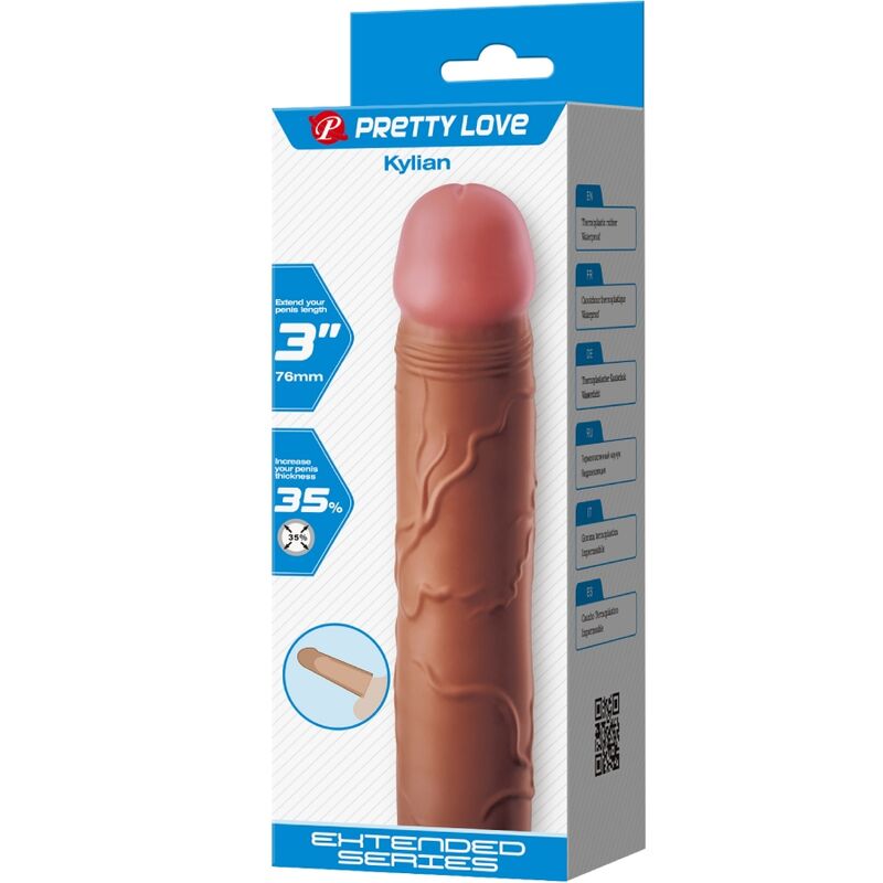 PRETTY LOVE - KYLIAN PENIS SLEEVE WITH 7.6 CM EXTENSION MULATTO - 7