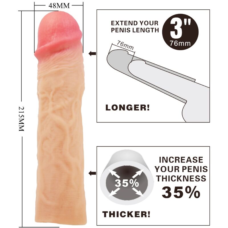 PRETTY LOVE - DEREK PENIS SLEEVE WITH 7.6 CM EXTENSION FLESH - 2
