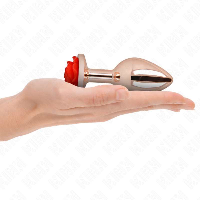 KINK - ROSE GOLD BUTT PLUG WITH RED ROSE L