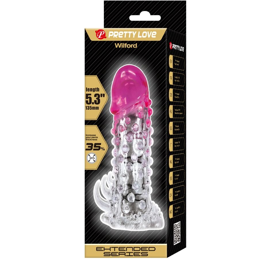 PRETTY LOVE - WILFORD REALISTIC ENLARGEMENT SHEATH WITH EMBOSSED PENIS PINK - 6