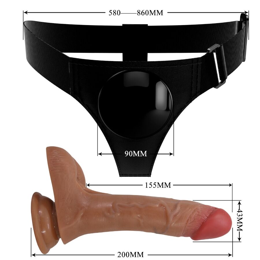 PRETTY LOVE - CULOTTE HARNAIS UNIVERSELLE AVEC GODE VIBRANT ET GICLATANT 15,5 CM MULATO