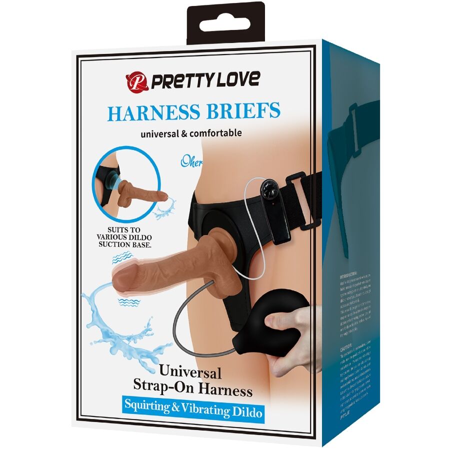 PRETTY LOVE - CULOTTE HARNAIS UNIVERSELLE AVEC GODE VIBRANT ET GICLATANT 15,5 CM MULATO