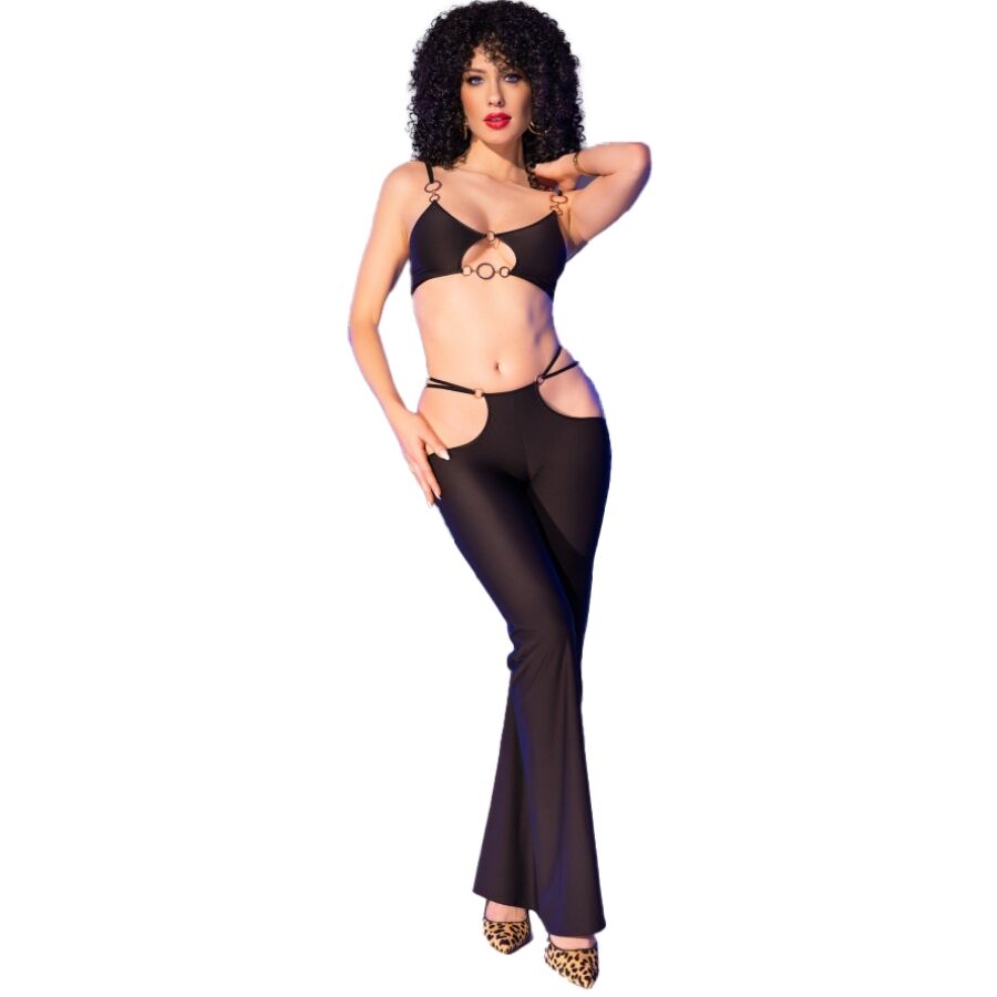 CHILIROSE - CR 4851 BLACK TOP AND LEGGINGS SET WITH GOLDEN ACCESSORIES L - L - 21