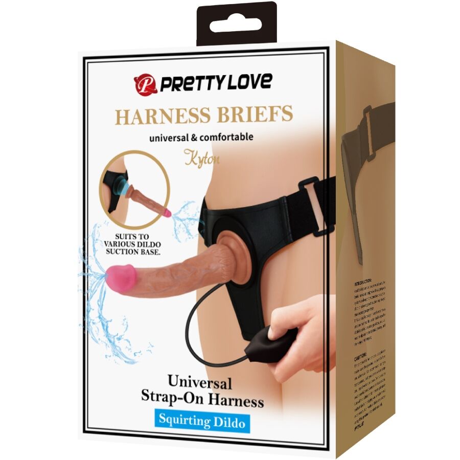 PRETTY LOVE - KYTON UNIVERSAL HARNESS BRIEFS WITH SQUIRTING DILDO 19 CM MULATO - 1