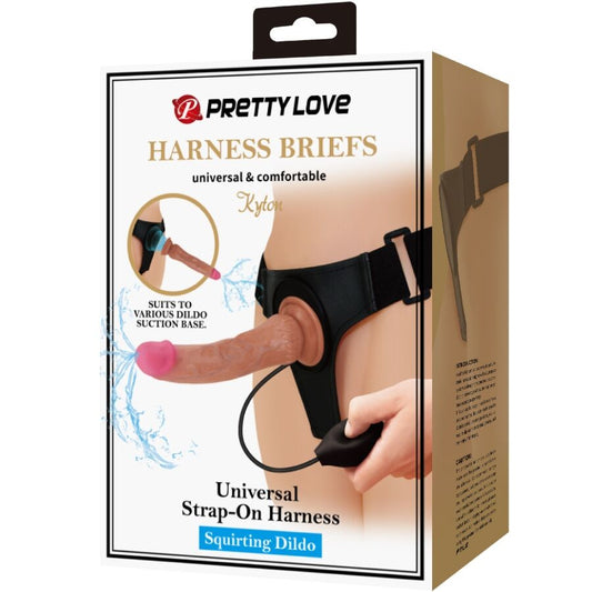 PRETTY LOVE - KYTON UNIVERSAL HARNESS BRIEFS WITH SQUIRTING DILDO 19 CM MULATO - 1