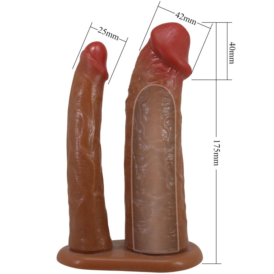 PRETTY LOVE - YAIRON DOUBLE PENIS SHEATH WITH 4 CM EXTENSION MULATTO