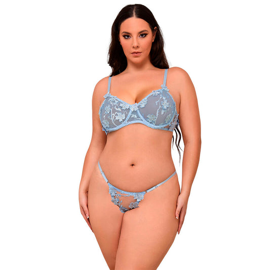 SUBBLIME - 957629 SKY BLUE FLOWER EMBROIDERED BRA AND PANTY SET S/M