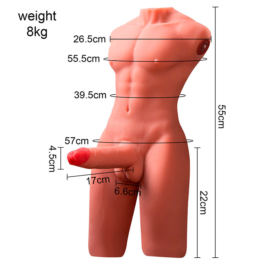 XISE - JASON HALF BODY REALISTIC MALE TORSO WITH THRUST AND VIBRATION 55 CM