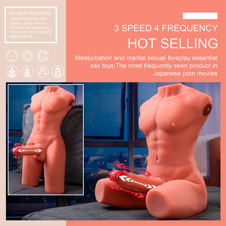 XISE - JASON HALF BODY REALISTIC MALE TORSO WITH THRUST AND VIBRATION 55 CM