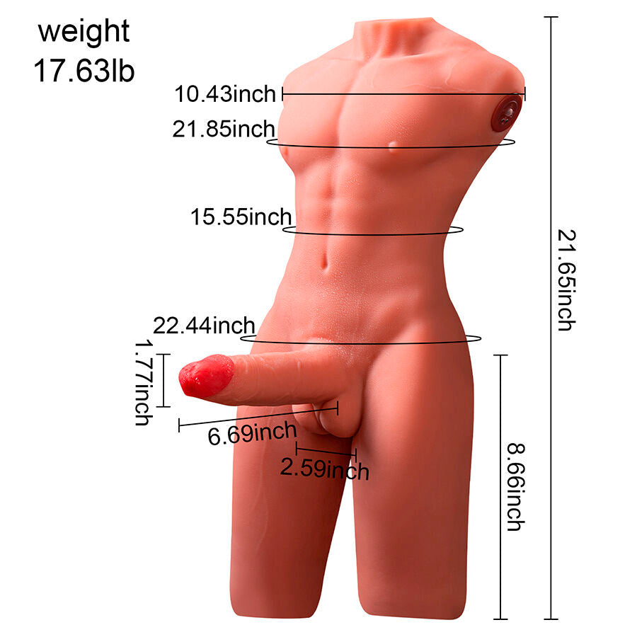 XISE - JASON HALF BODY REALISTIC MALE TORSO WITH THRUST AND VIBRATION 55 CM
