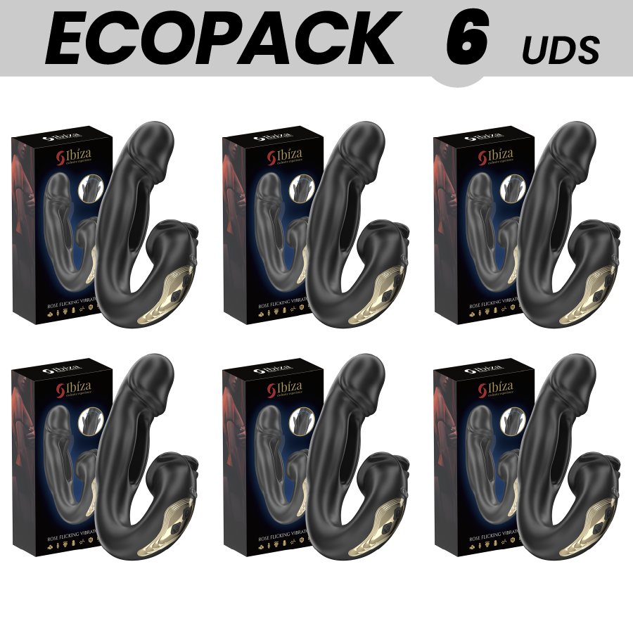 ECOPACKS 6 UNITS - IBIZA ROSE VIBRATOR WITH FLICKING EFFECT AND CLITORAL STIMULATOR