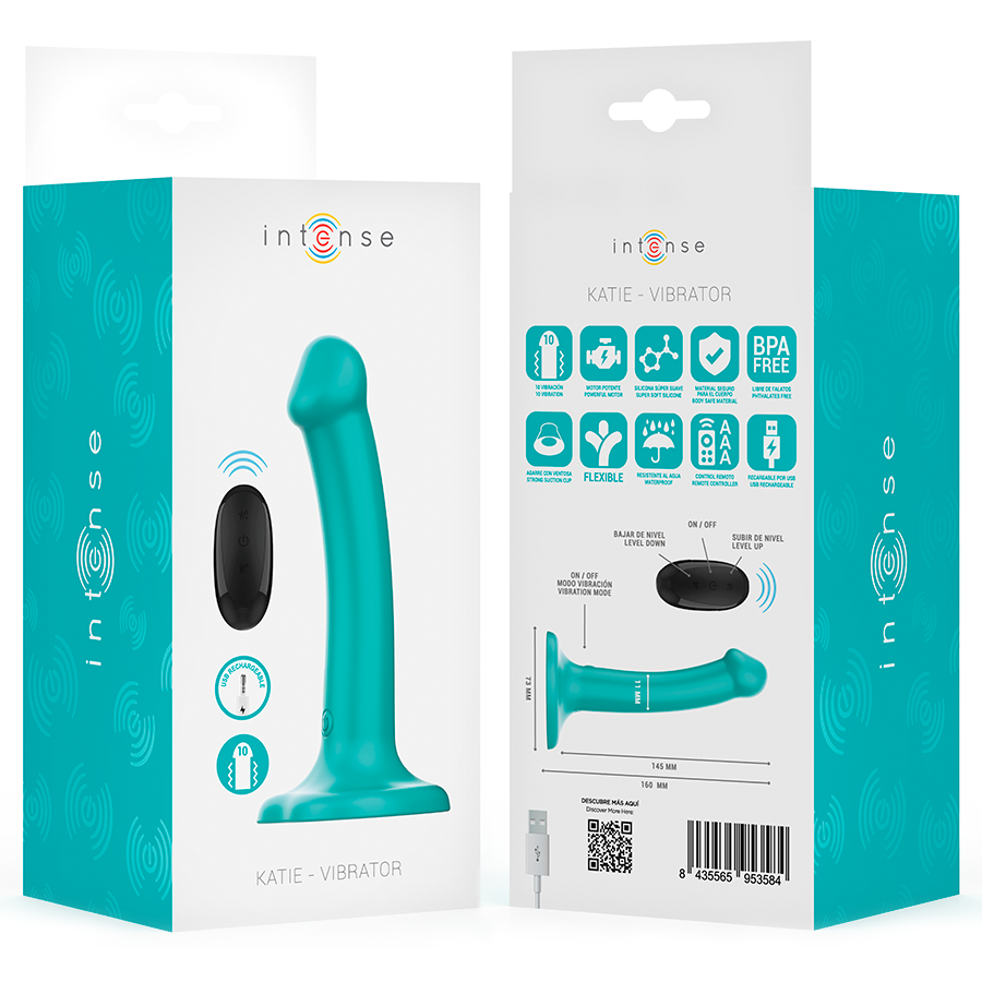 INTENSE - KATIE VIBRATOR WITH SUCTION CUP 10 VIBRATIONS REMOTE CONTROL BLUE