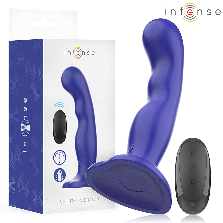 INTENSE - SHORTY VIBRATOR WITH SUCTION CUP AND REMOTE CONTROL (BLUE)