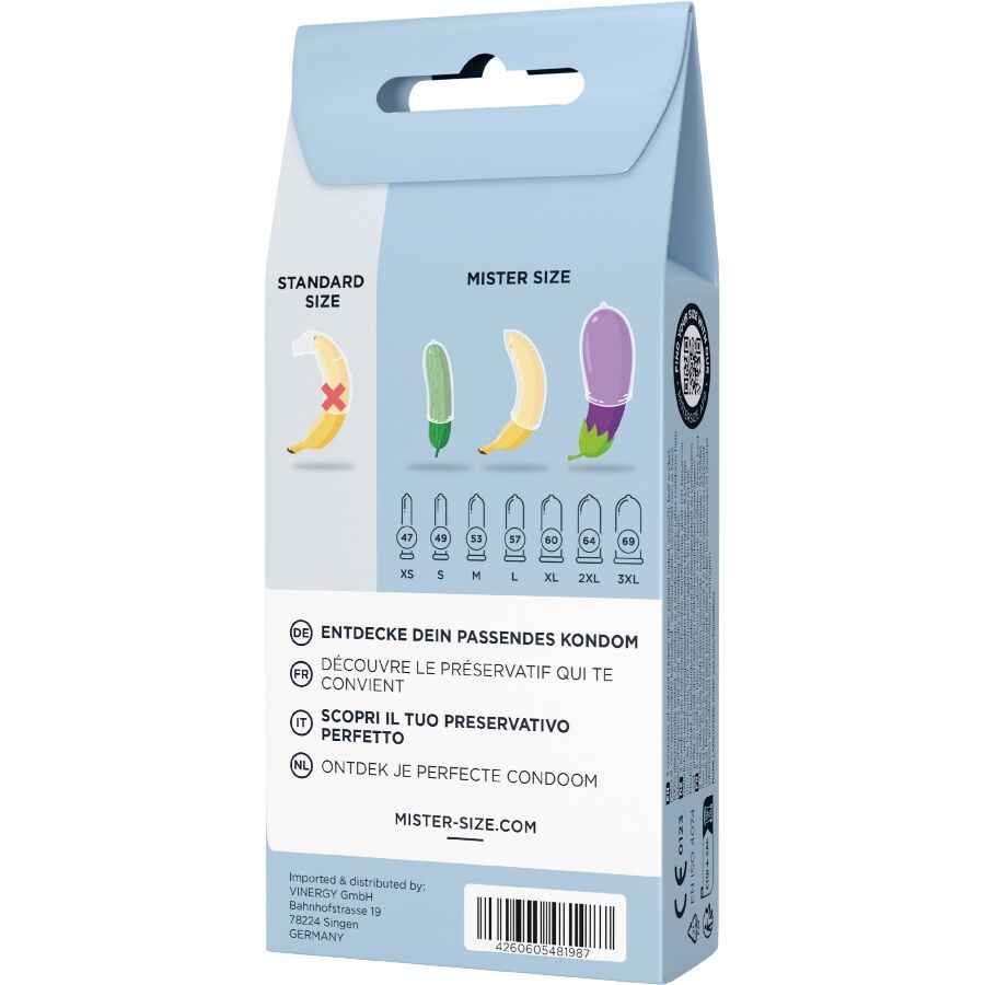 MISTER SIZE - SET DI PROVA 3 PRESERVATIVI DI MISURE DIVERSE + METRO A NASTRO