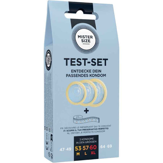 MISTER SIZE - SET DI PROVA 3 PRESERVATIVI DI MISURE DIVERSE + METRO A NASTRO