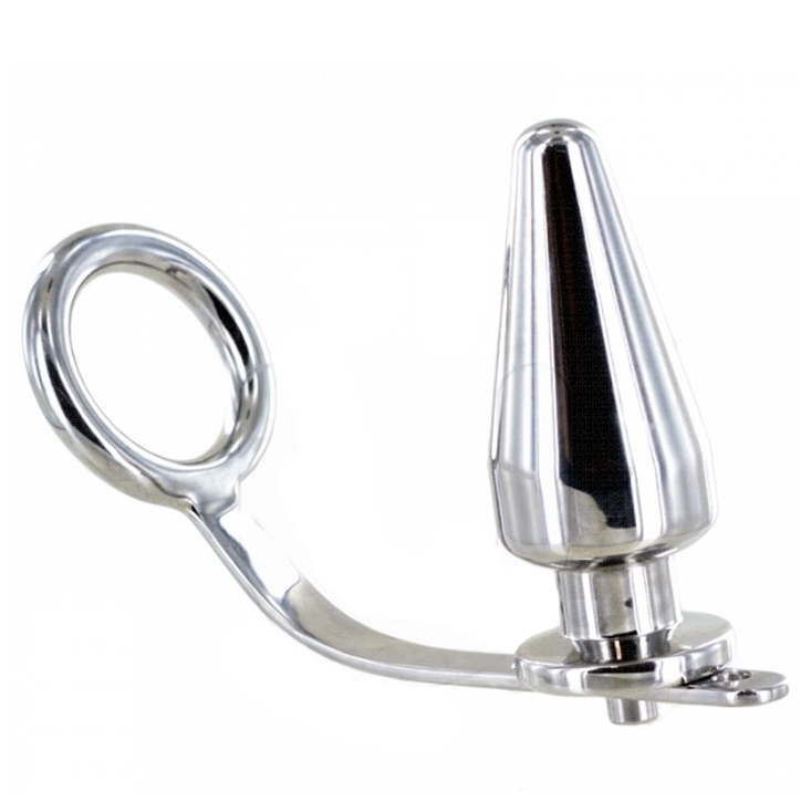 METAL HARD - ANELLO IN ACCIAIO DURO CON TAPPO ANALE 80 X 55 MM - Secretroomsexyshop