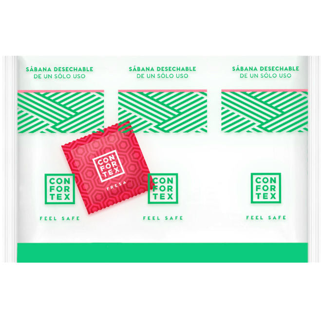 CONFORTEX - DISPOSABLE HYGIENIC SHEETS, INDIVIDUAL BAG + STRAWBERRY CONDOM - 2