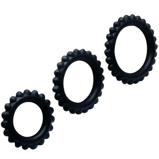 BAILE - TITAN SET 3 PZ ANELLI PER IL CAZZO NERO 2.8 + 2.4 + 1.9 CM - Secretroomsexyshop