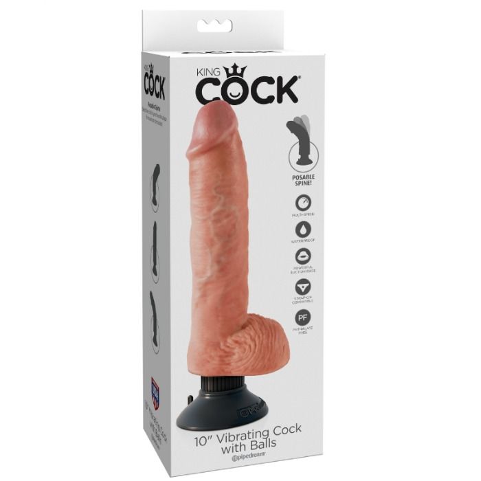 KING COCK - DILDO VIBRANTE CON TESTICOLI 25.5 CM COLORE NATURALE - Secretroomsexyshop